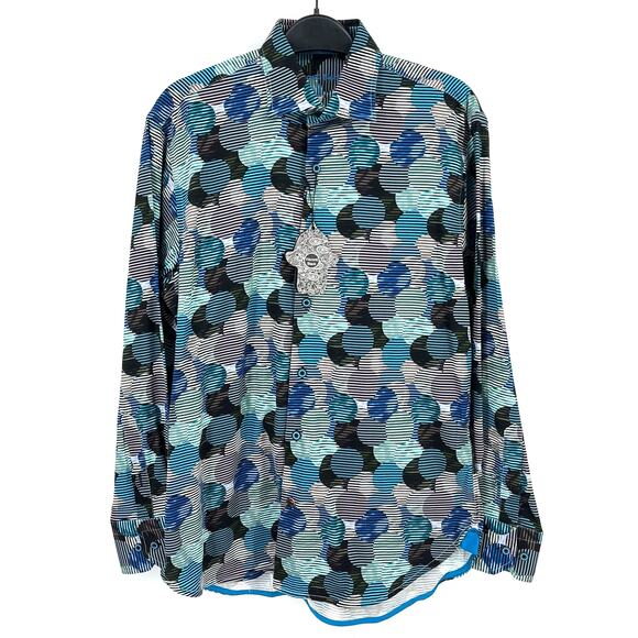 Visconti Black Geometric Circle Stripe Button Up Dress Shirt Size Small - Picture 1 of 7